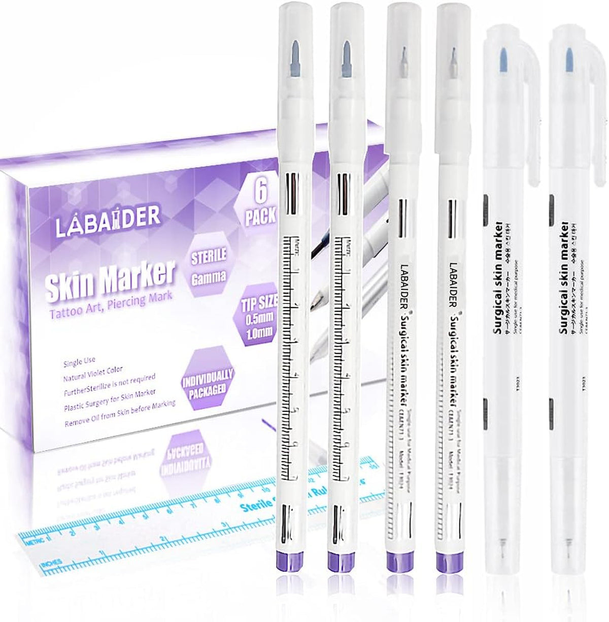 Sterile Surgical Skin Marker Pen Set for Medical and Cosmetic Use - 0.5mm & 1mm Tips
