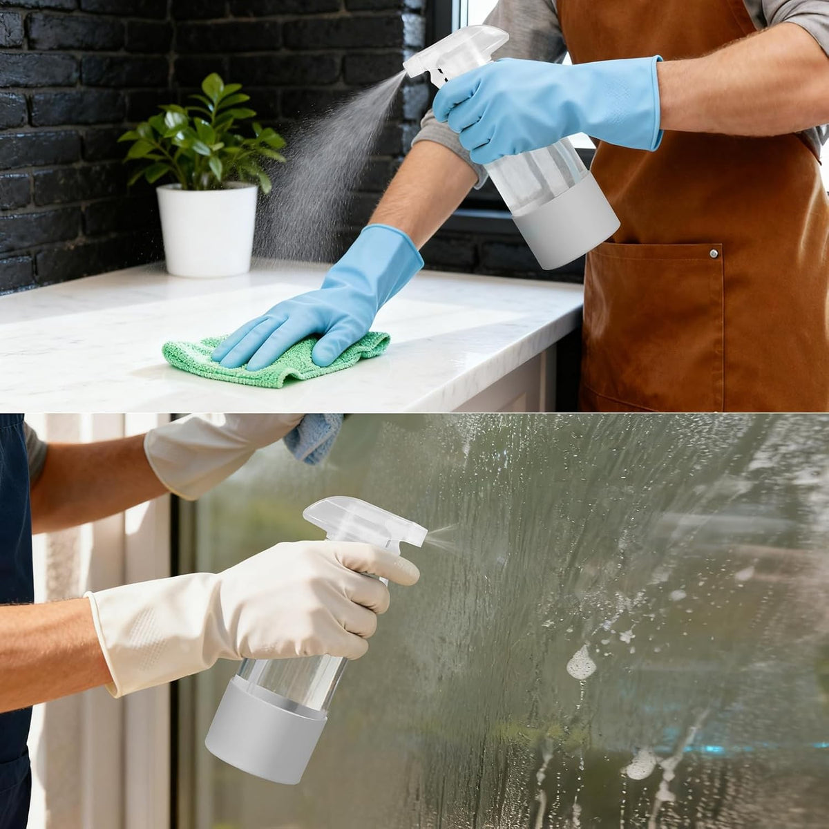 16oz Glass Spray Bottles with Silicone Sleeve - Refillable & Leak-Proof