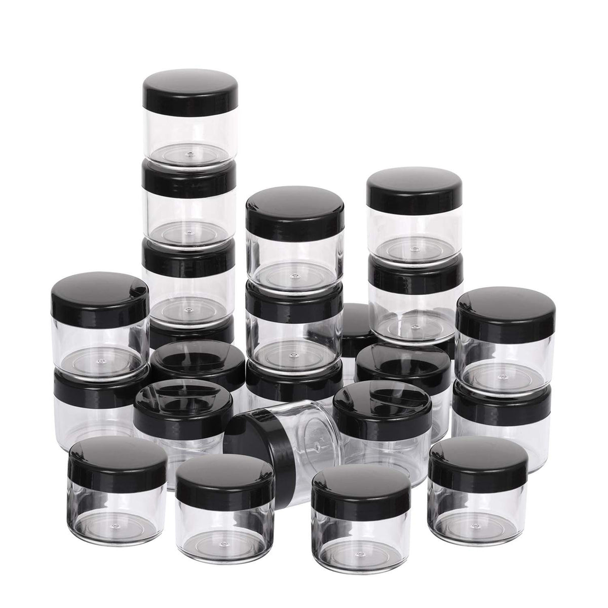 Refillable Cosmetic Containers with Lids - 20g Black Sample Jars, 100 pcs
