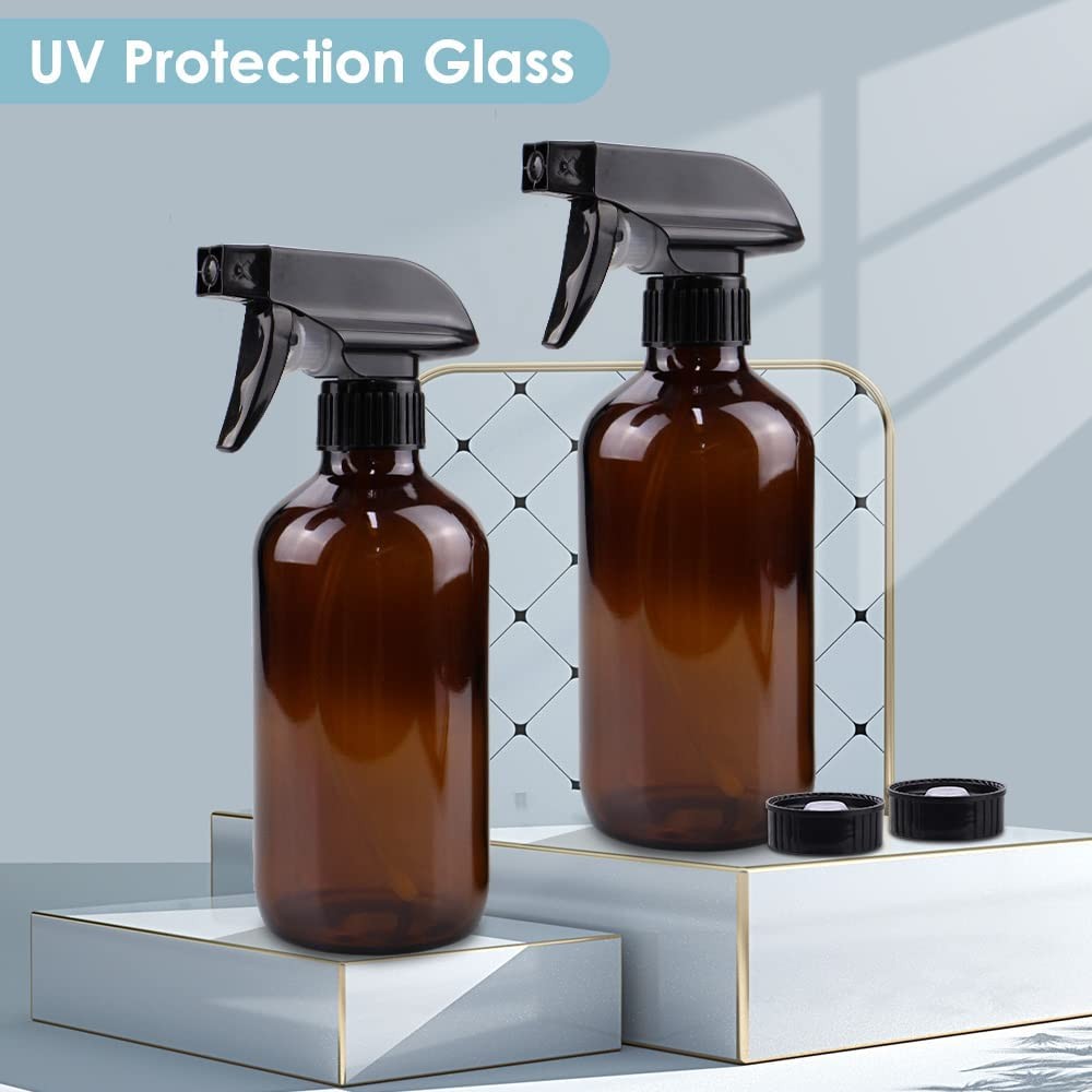 Glass Spray Bottle Set - 16 oz Amber Refillable Plant & Home Cleaner