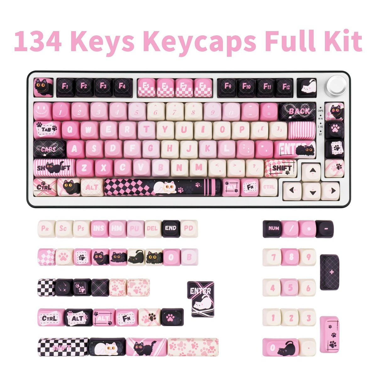 Cute Cat Keycaps Set - 134 PBT Cherry MX Key Cap for Mechanical Keyboard
