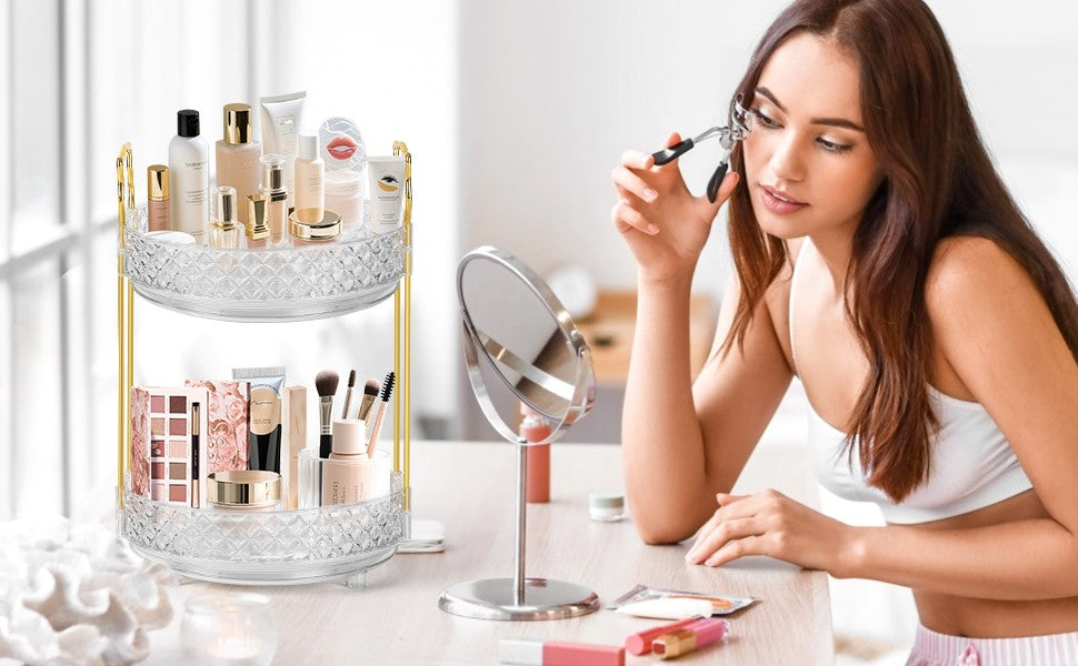 360° Rotating Makeup Organizer with 3 Tiers for Vanity and Bathroom Counter