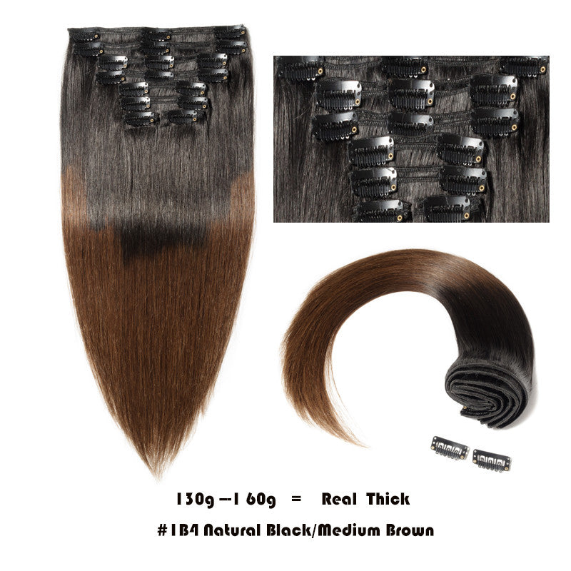 Thick Double Weft Clip-In Human Hair Extensions Full Head - Natural & Straight