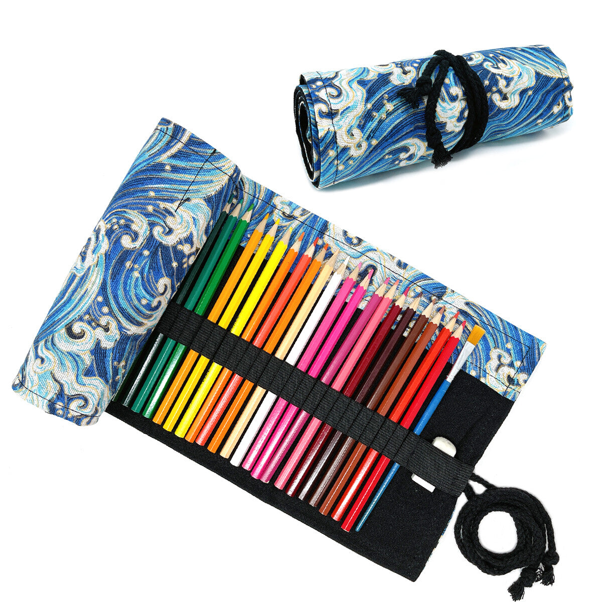 Pencil Roll Organizer with 72 Slots - Art Supply Travel Case, Canvas Wrap