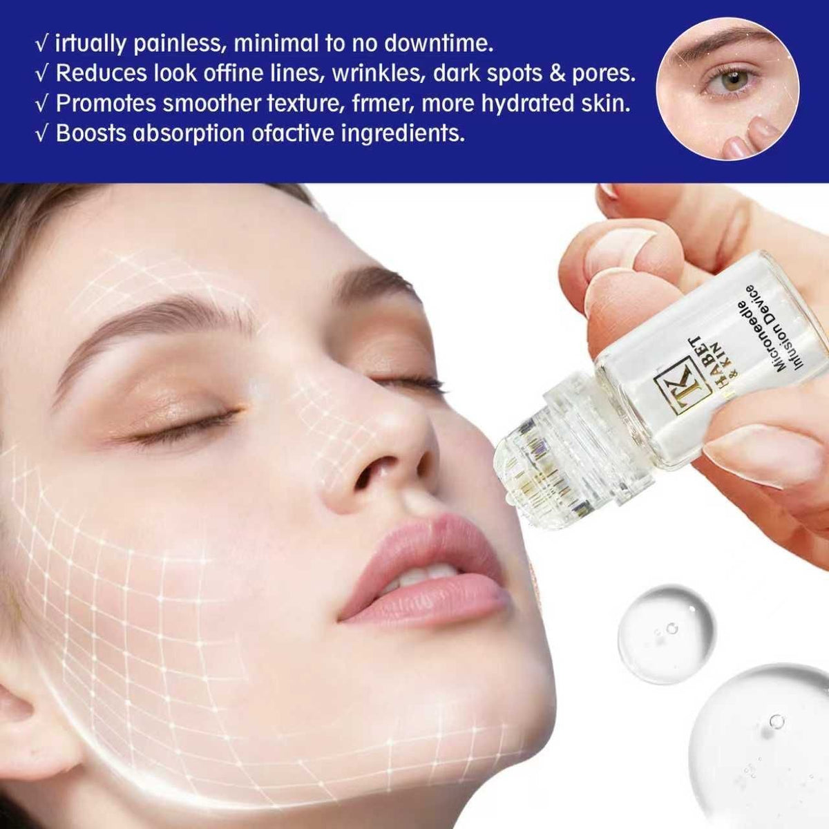 Anti-Aging Micro Infusion Device with Hyaluronic Acid Serum - 0.05mm Microneedle Skin Care System