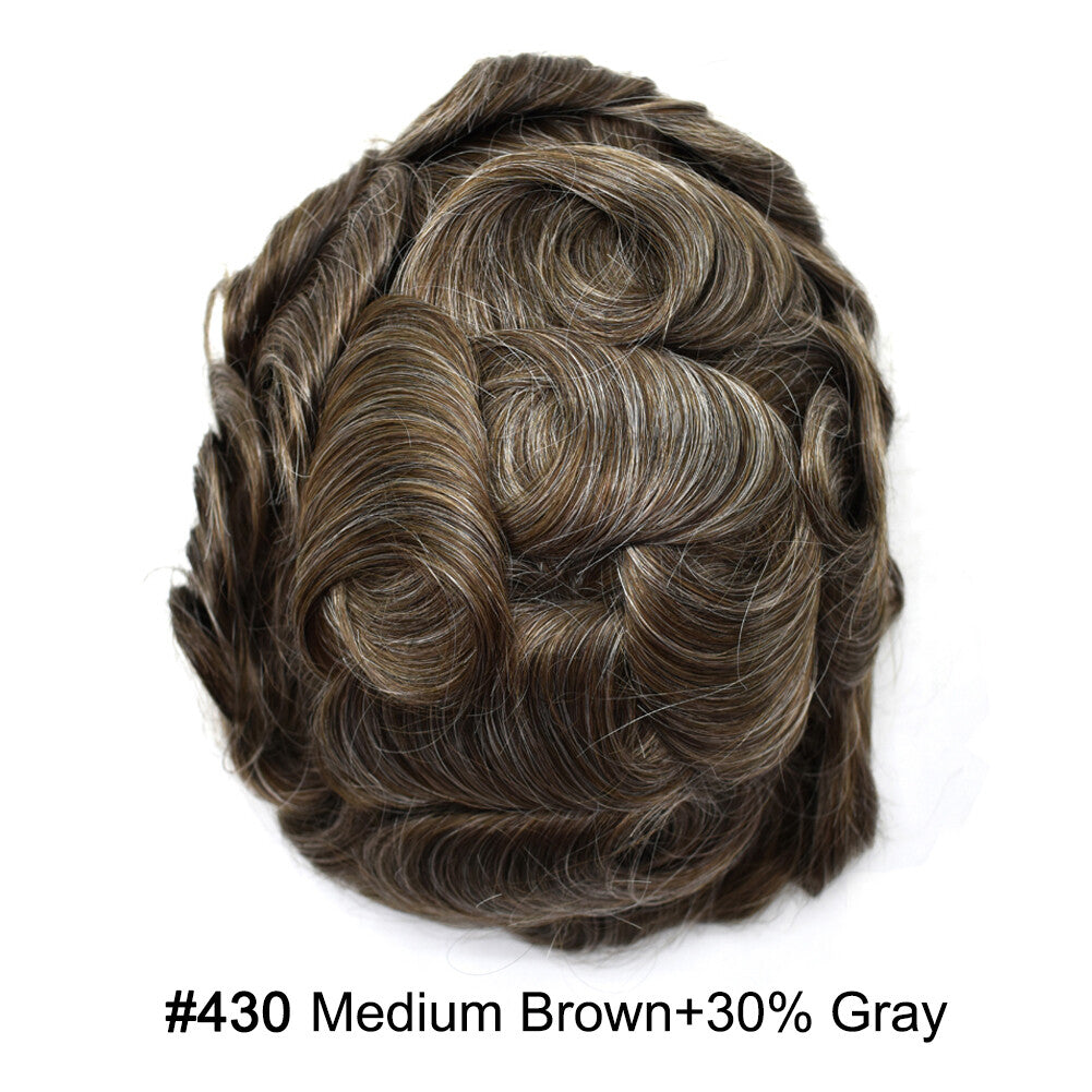 French Lace Front Mens Hair Toupee with Poly PU Base - Natural Hair Replacement System