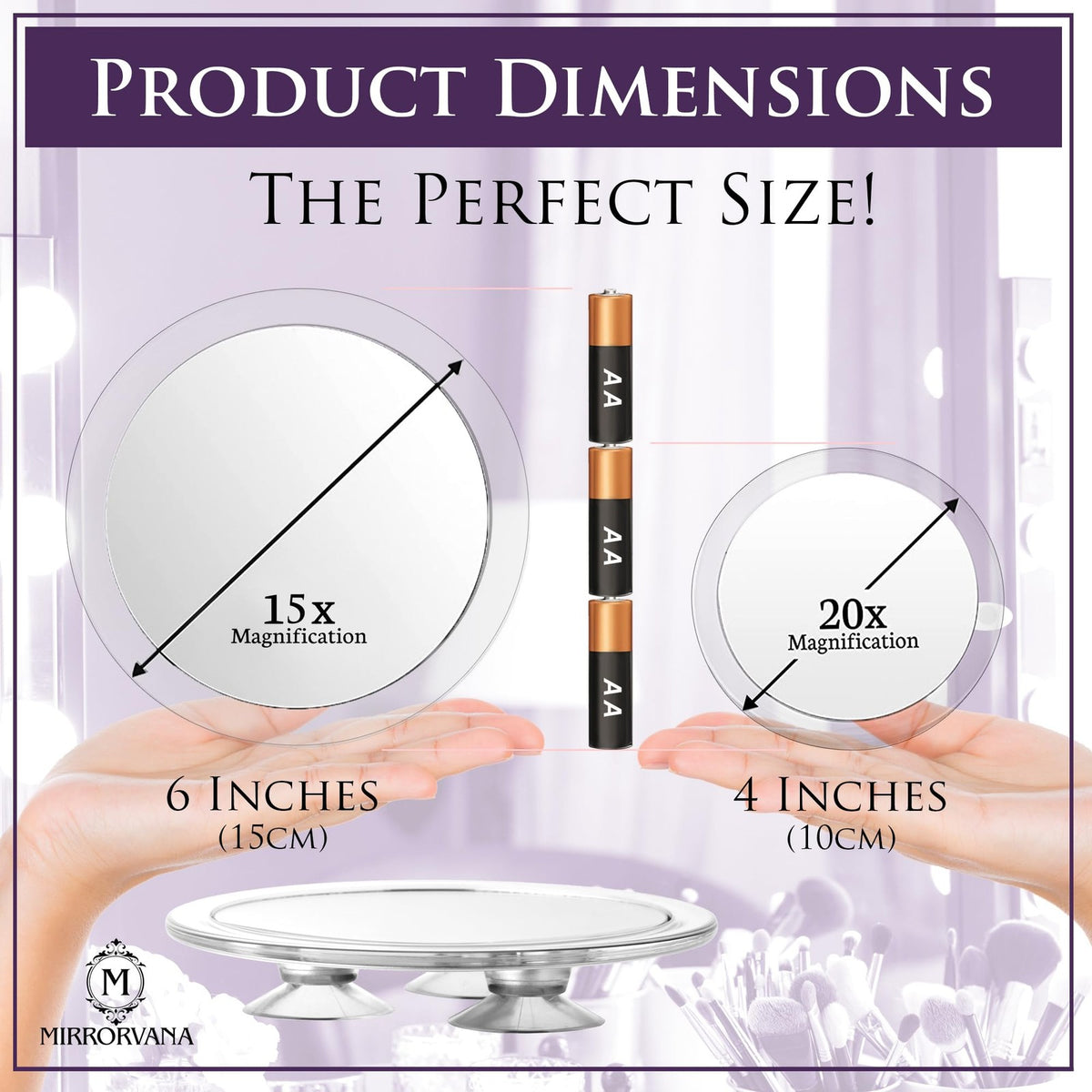 Magnifying Makeup Mirror Set with 3 Suction Cups - Travel Ready 15X & 20X Magnification