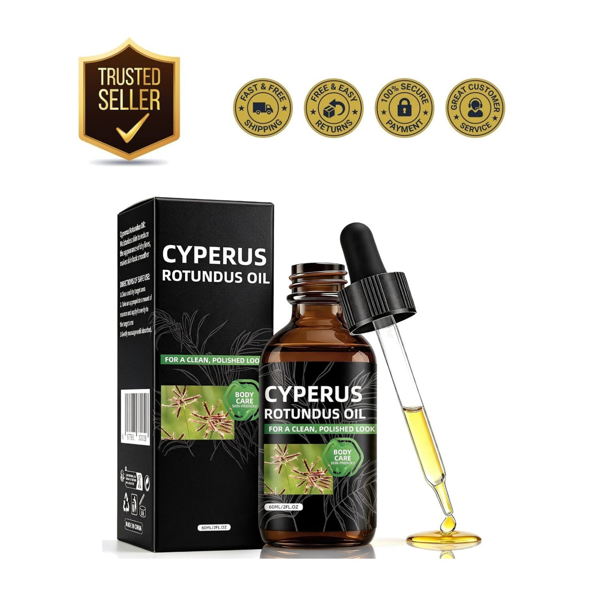 Natural Cyperus Rotundus Oil for Hair Removal & Skin Care - 2 Oz