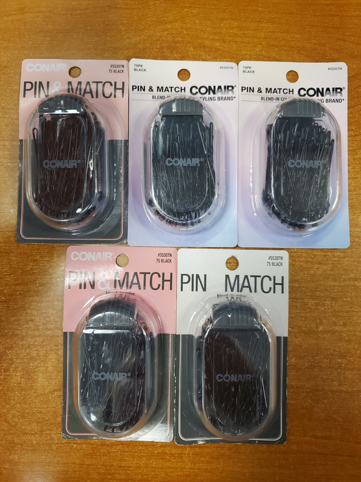 5 Packs of 75: Conair Pin & Match Bobby Pins Black+Storage Container