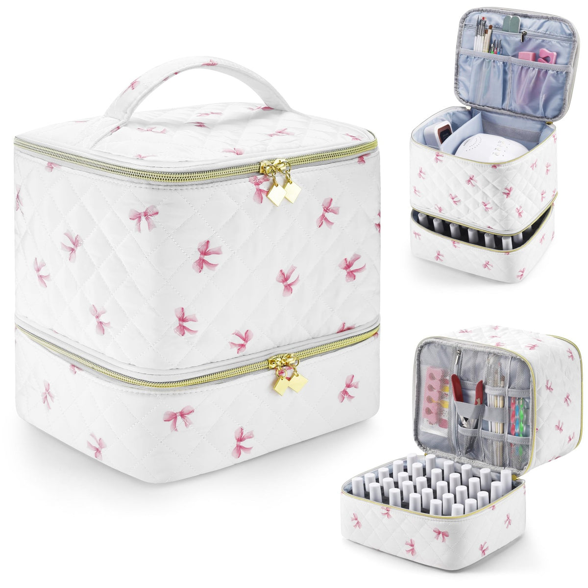 PU Leather Nail Polish Organizer with Lamp Storage Travel Case