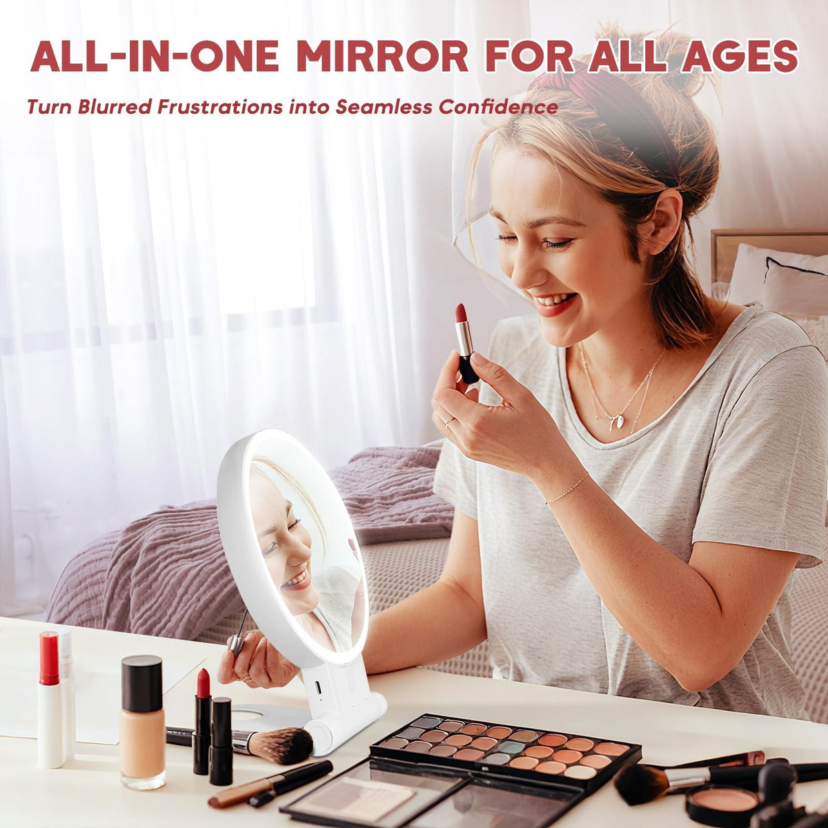 Adjustable 1X/30X Lighted Makeup Mirror with Brightness Control