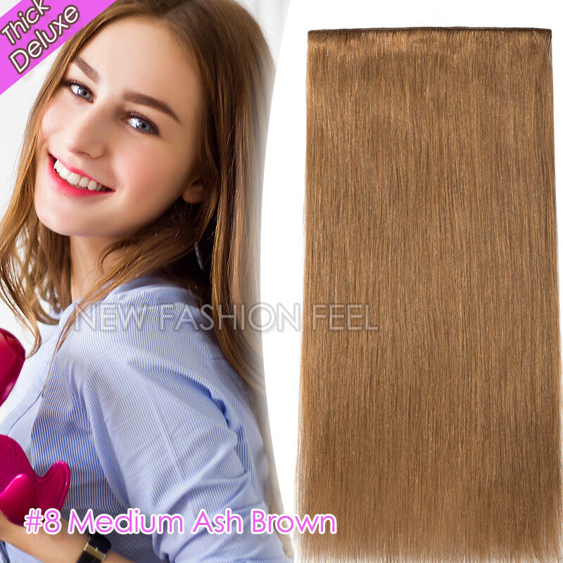 Double Weft Clip-In Hair Extensions 100% Remy Human Hair Thick Full Head