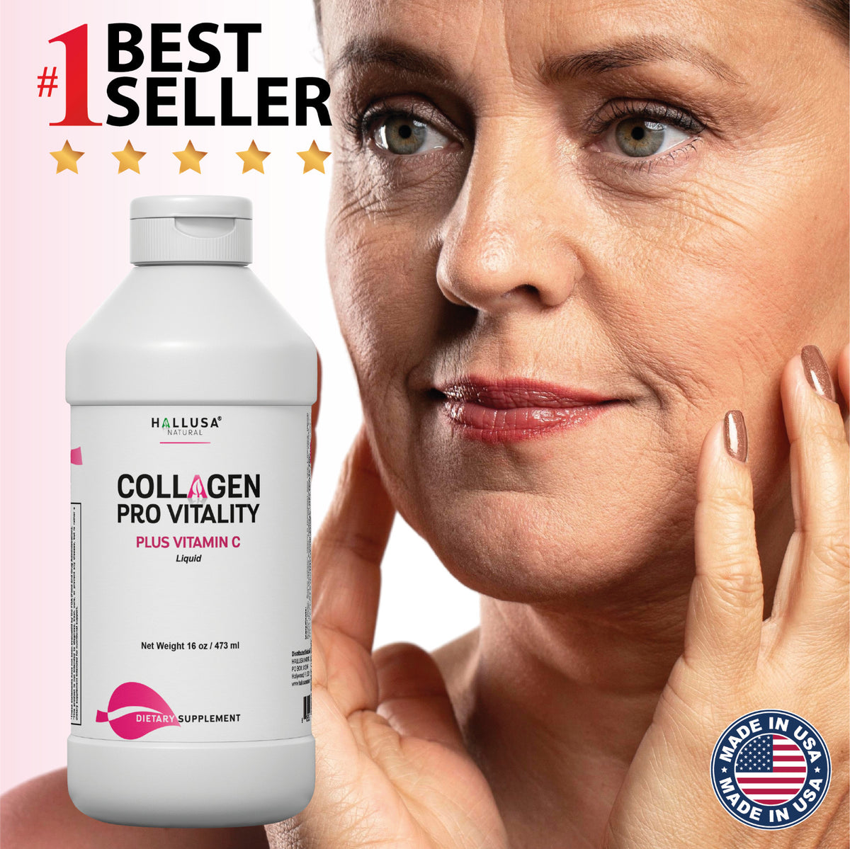 Hydrolyzed Collagen Liquid with Vitamin C for Skin Hair Nails 16oz