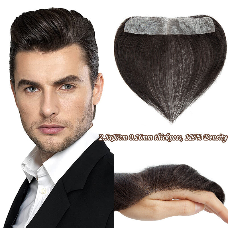 Men's Receding Hairline Toupee with Human Hair & Skin PU Base