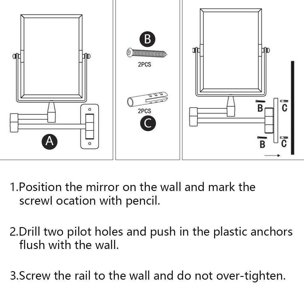 3X Magnifying Wall Mounted Vanity Makeup Mirror - 8x6 Inch Adjustable Chrome Frame