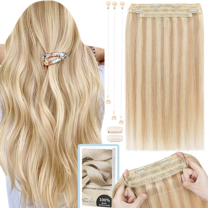 Thick Clip-In Remy Human Hair Extensions Headband Hairpiece & Ring