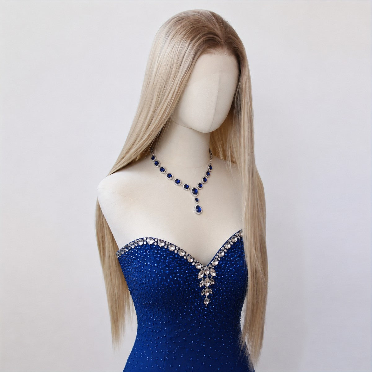 Long Straight Synthetic Lace Front Wig with Ombre Blonde Color - Natural Look