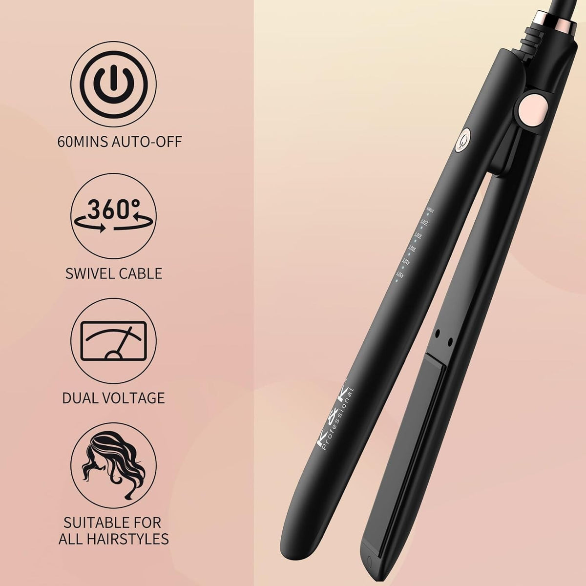 Ceramic Flat Iron for Hair 1 Inch Floating Plates LCD Display 450°F