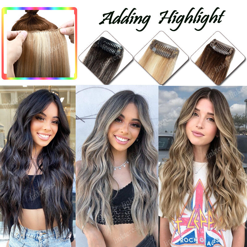 Clip-In Hair Extensions 7Pcs Full Head Real Remy 8-24in - 20in to 24in Lengths vary