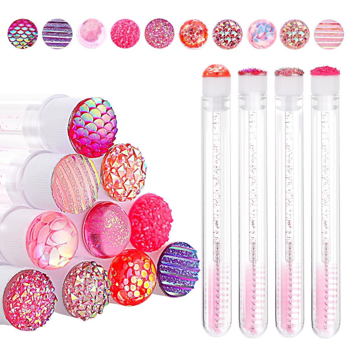 Disposable Mascara Wand Set with Diamante Design - 10 Reusable Tubes
