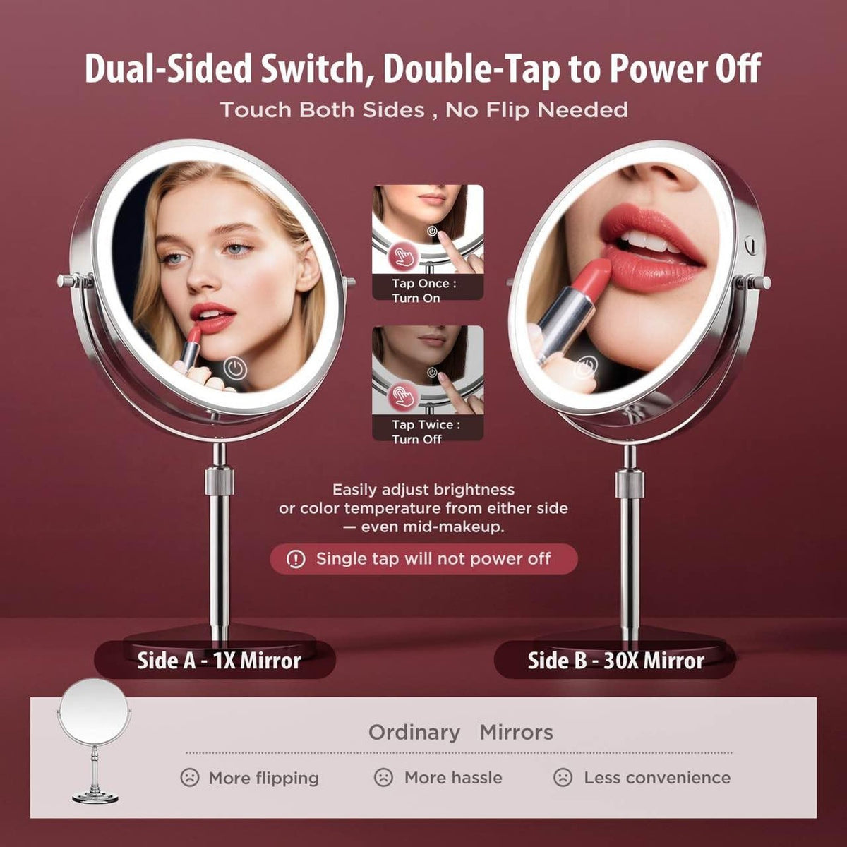 Double Sided Makeup Mirror with 30X Magnification and LED Lights