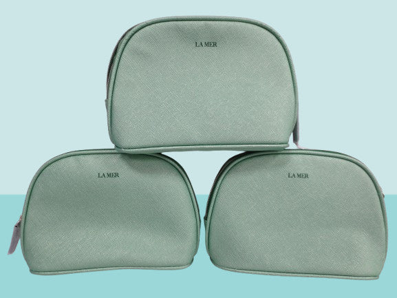 Set of 3 Light Green Cosmetic Bags with Zip Top - Travel & Makeup Organizer