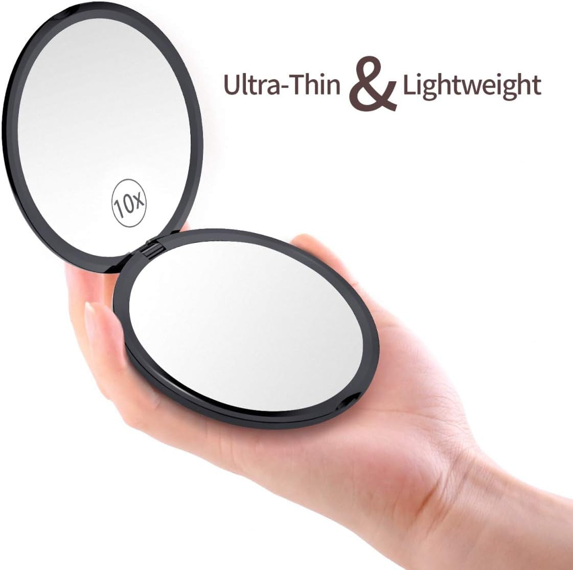 Pocket Makeup Mirror 4In Ultra Thin Double Sided Travel Compact Black
