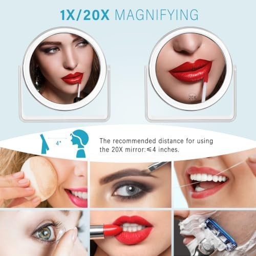 Double Sided Makeup Mirror with 1X/20X Magnification, 360° Rotation, Tabletop Vanity