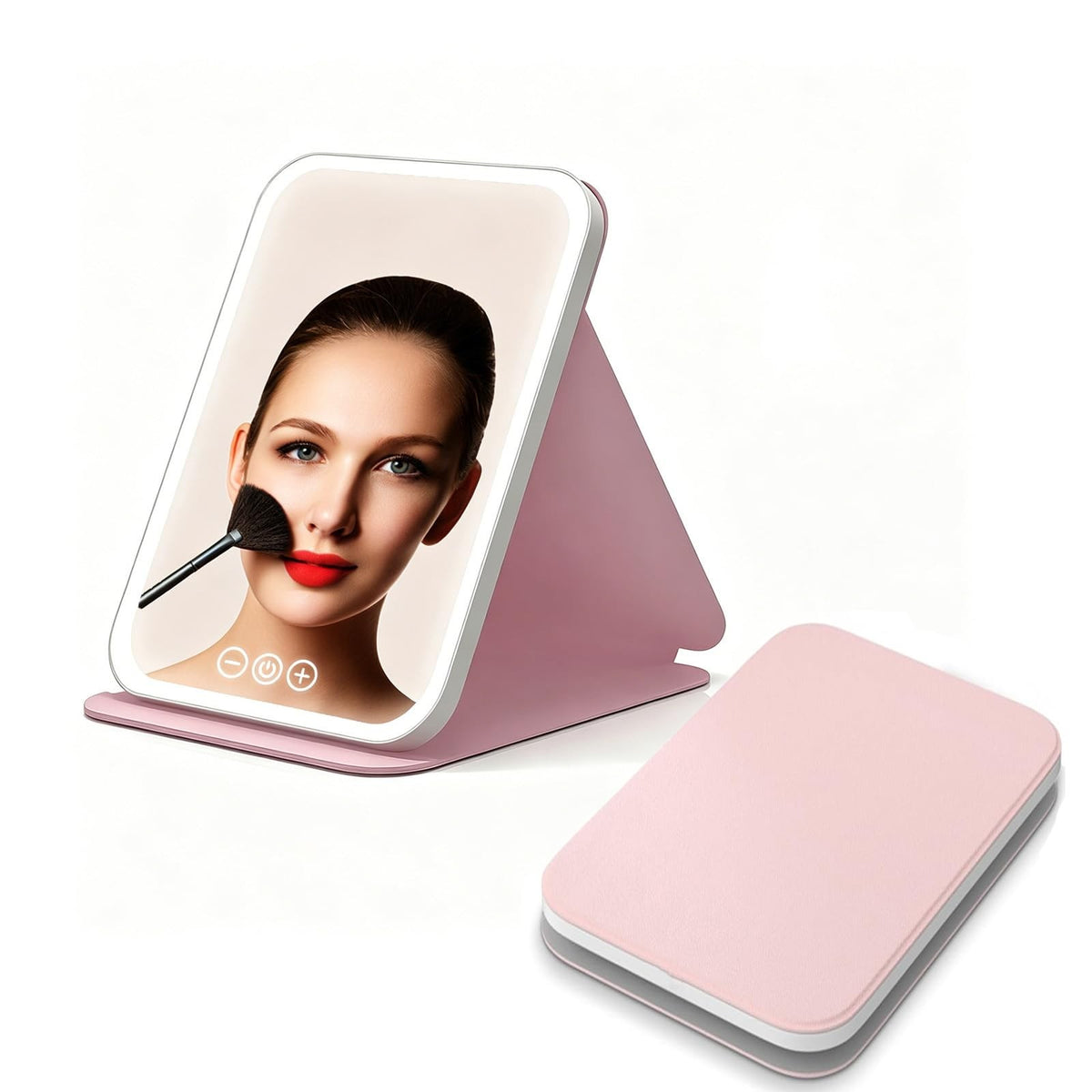 Travel Makeup Mirror with 3 Adjustable Lights, Touch Screen & USB Rechargeable