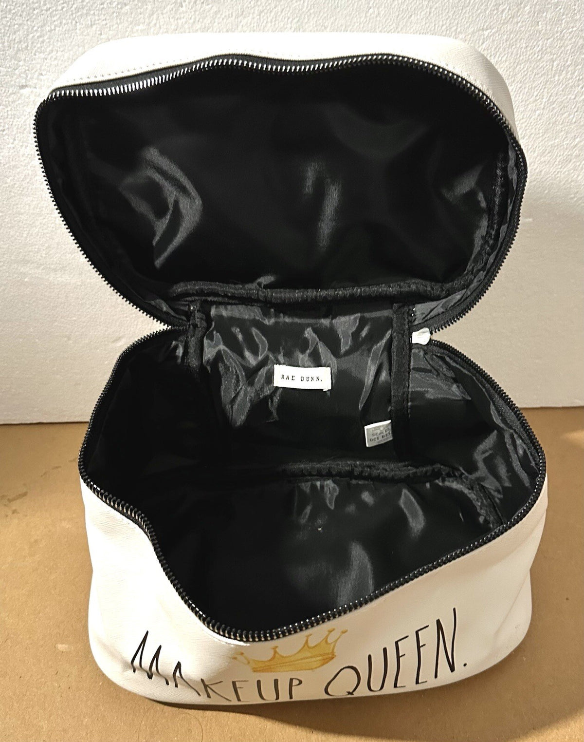 Rae Dunn Makeup Queen Crown Cosmetic Bag with Zippered Train Case - White & Black