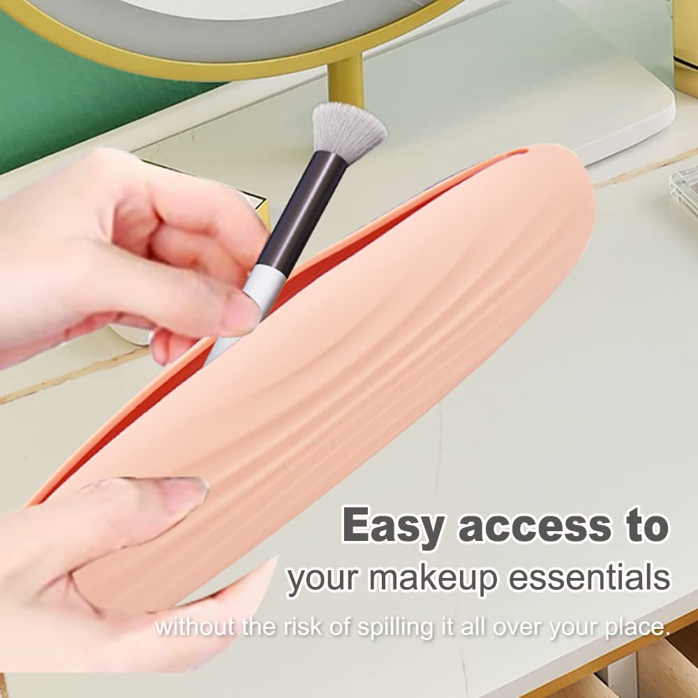 Pink Silicone Travel Makeup Brush Holder Case Portable Cosmetic Pouch