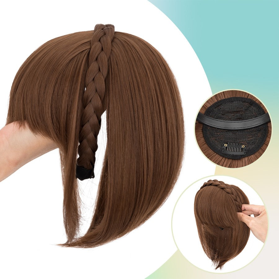 Women Braid Headband Topper with Bangs - Instant Hair Fringes & Hairbands