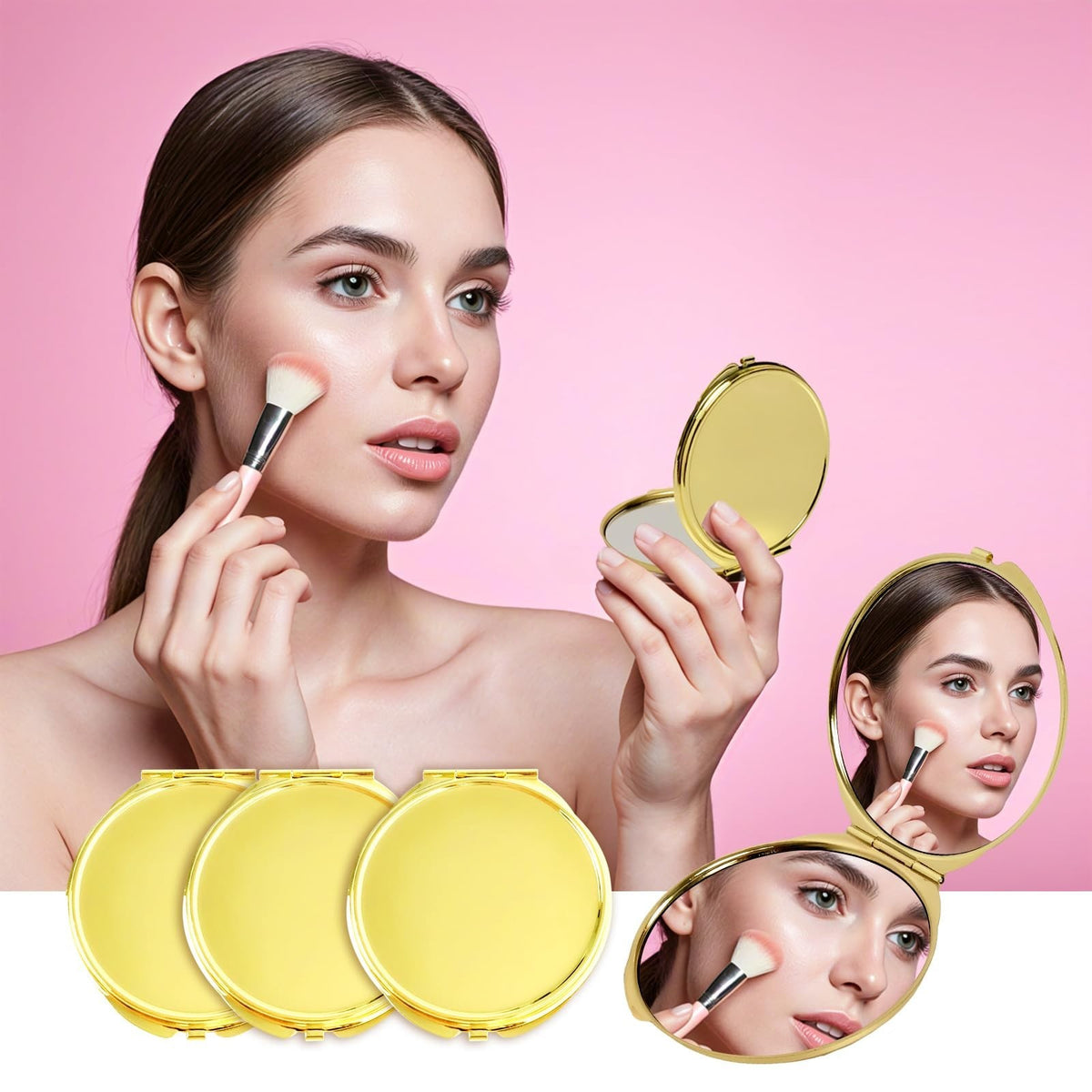 12 Pack Portable Folding Compact Mirrors with Storage Bag - Double Sided Travel Makeup Mirrors for Women