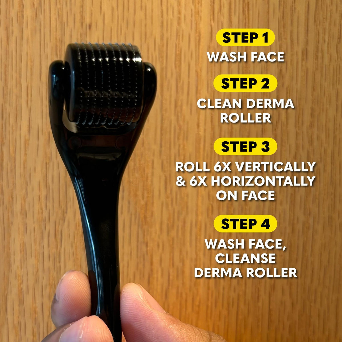 Derma Roller for Face Body & Beard - Titanium Needles, Black & Yellow