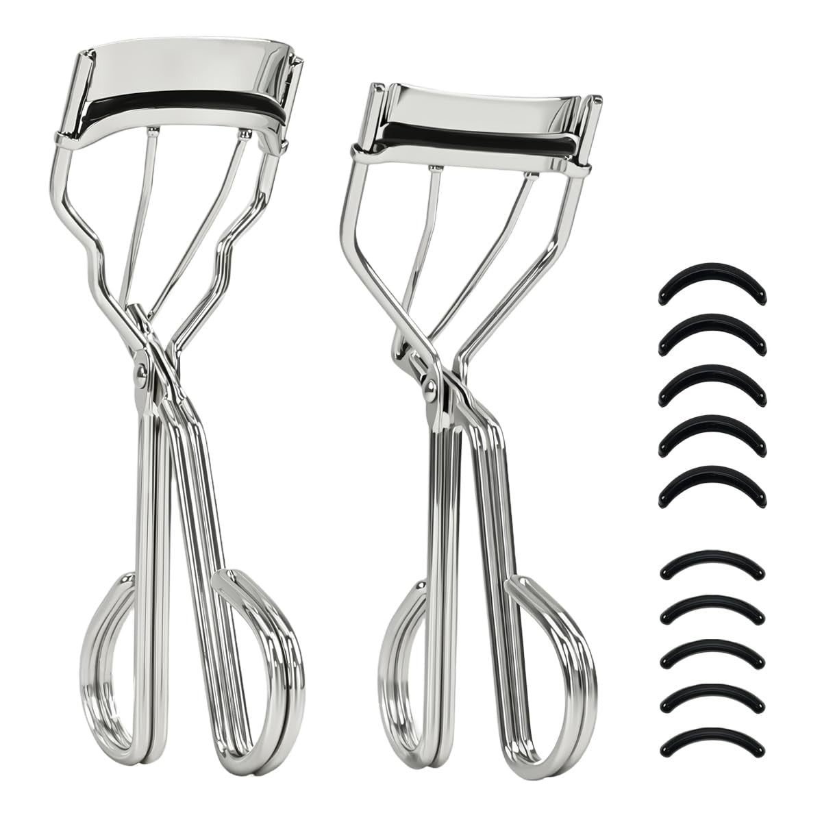 Dual-Curvature Eyelash Curlers with Silicone Refills Set - Silver
