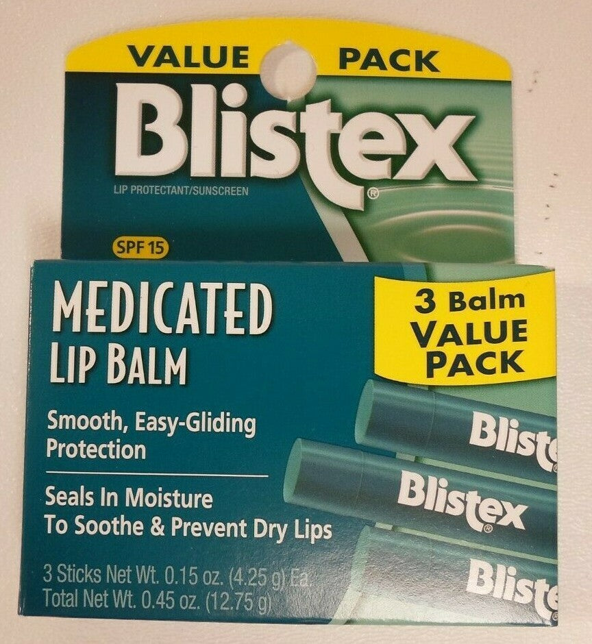 Medicated Lip Balm Pack SPF 15 Moisturizing Sunscreen - 3 Tubes