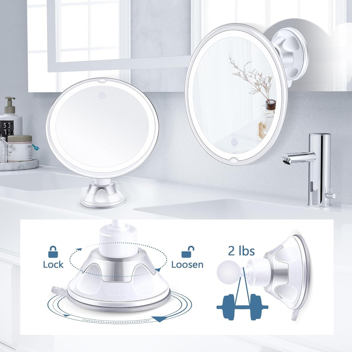 30X Lighted Magnifying Makeup Mirror with Adjustable Brightness and Suction Base