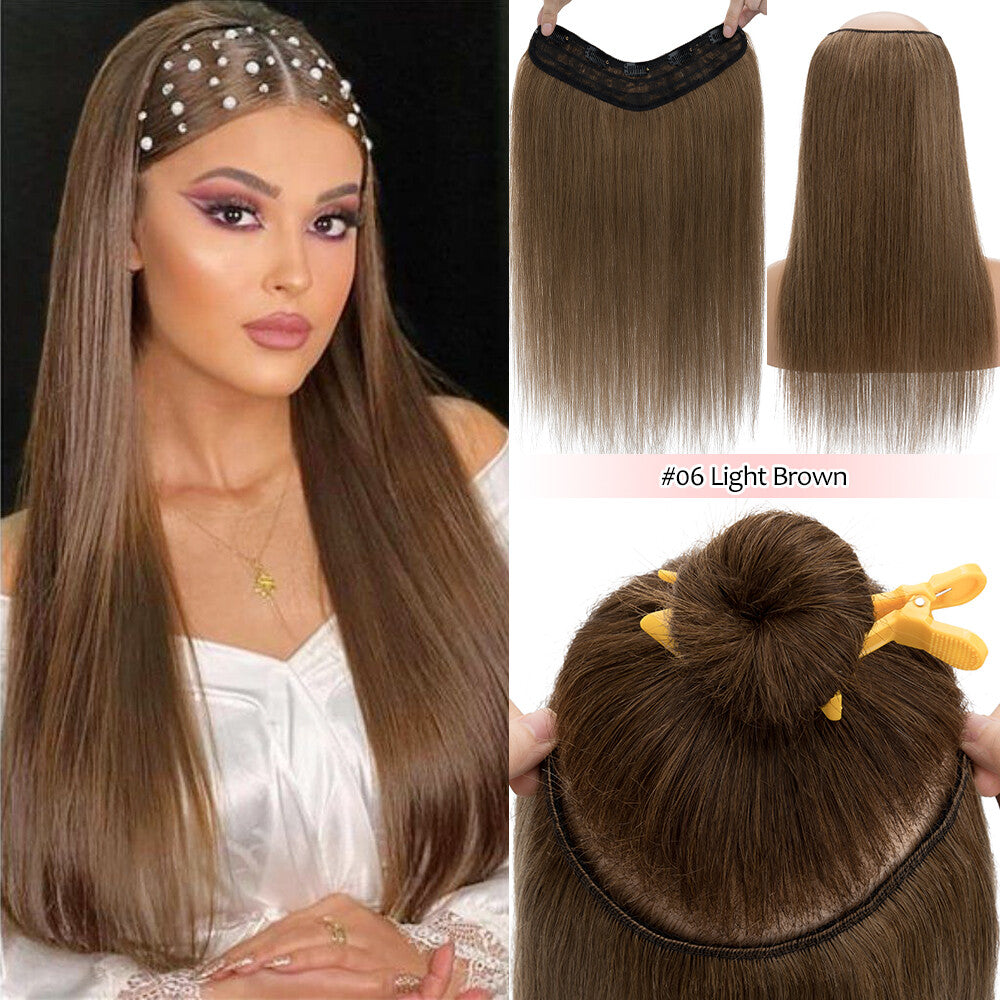 Clip-In Human Hair Extensions V-Shape Half Head - Remy Straight Hair