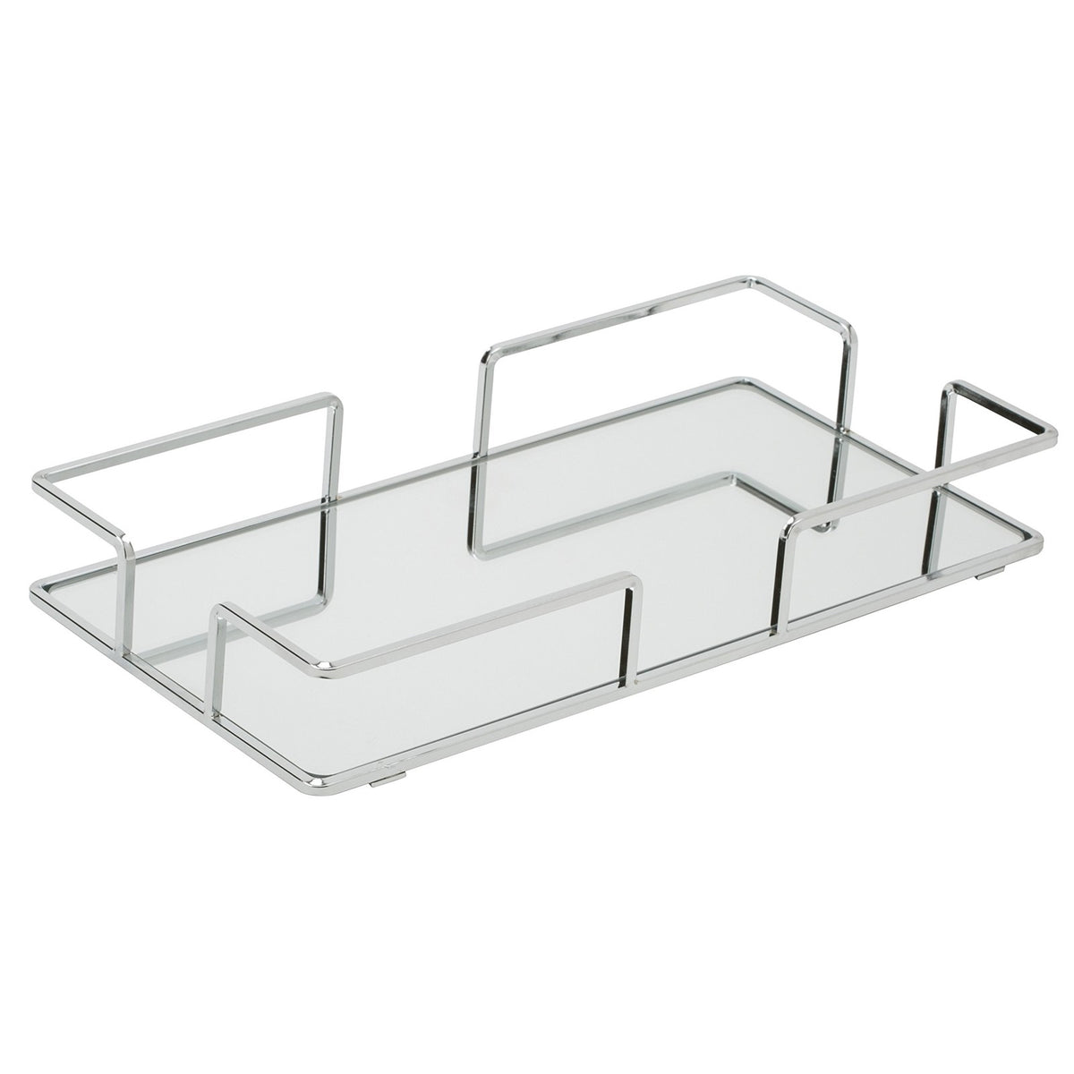 Modern Rectangular Mirror Vanity Tray Chrome Organizer for Cosmetics & Jewelry