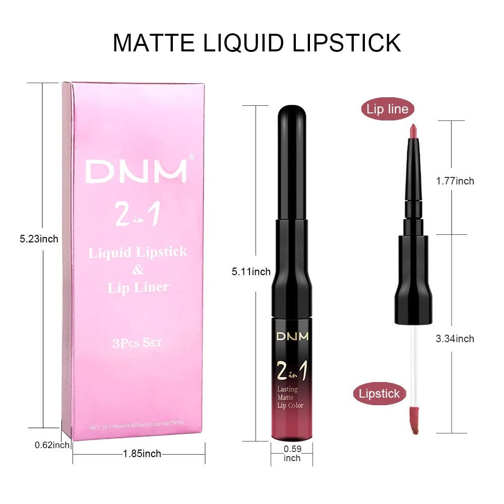Long Lasting Matte Liquid Lipstick & Lip Liner Set - 3 Colors
