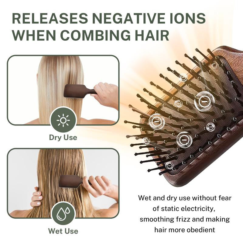 Portable Wooden Air Cushion Hair Brush - Anti-Static Detangling Comb for Travel & Home