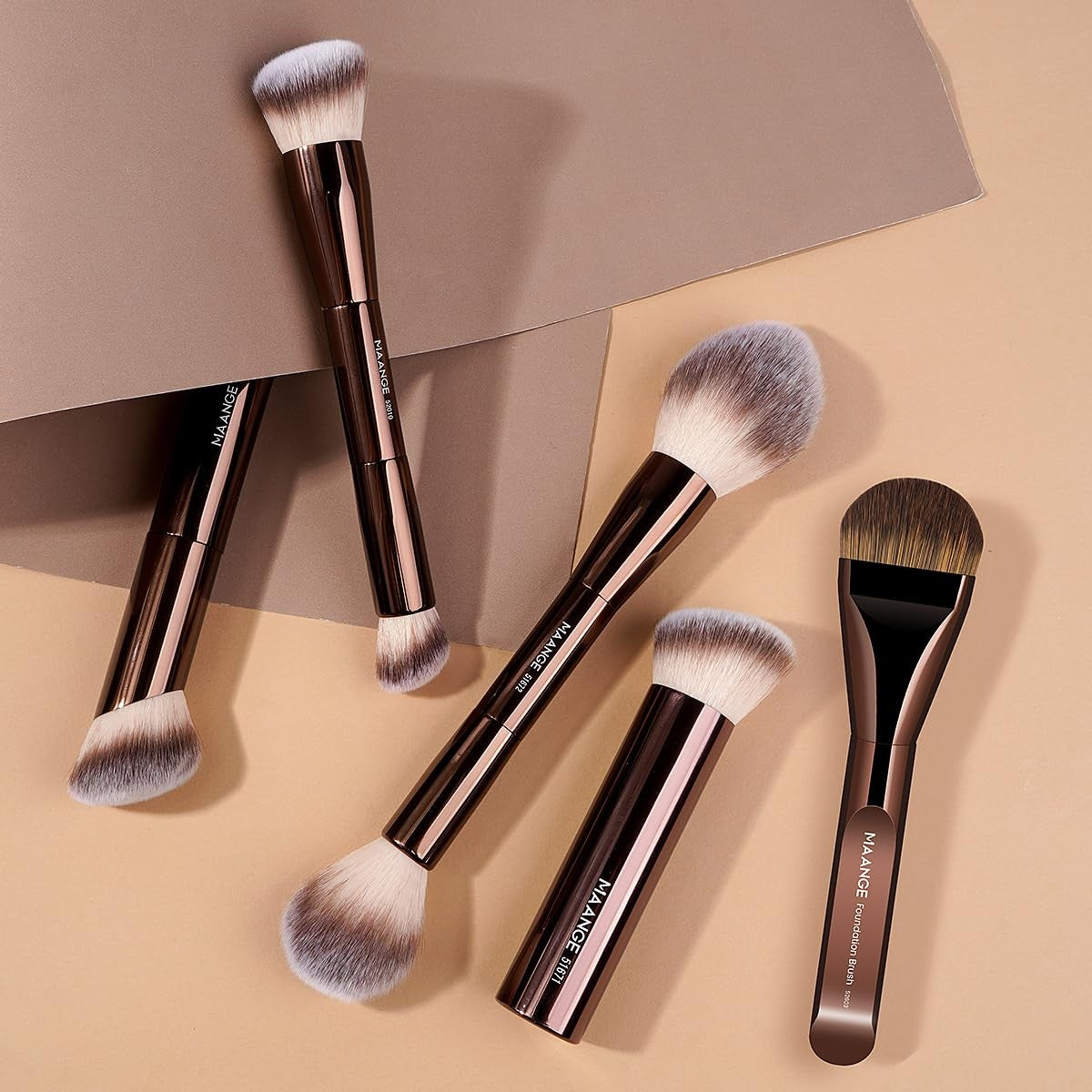 Makeup Brush Set 5-Piece Double-Ended Foundation & Blush Kabuki Brushes