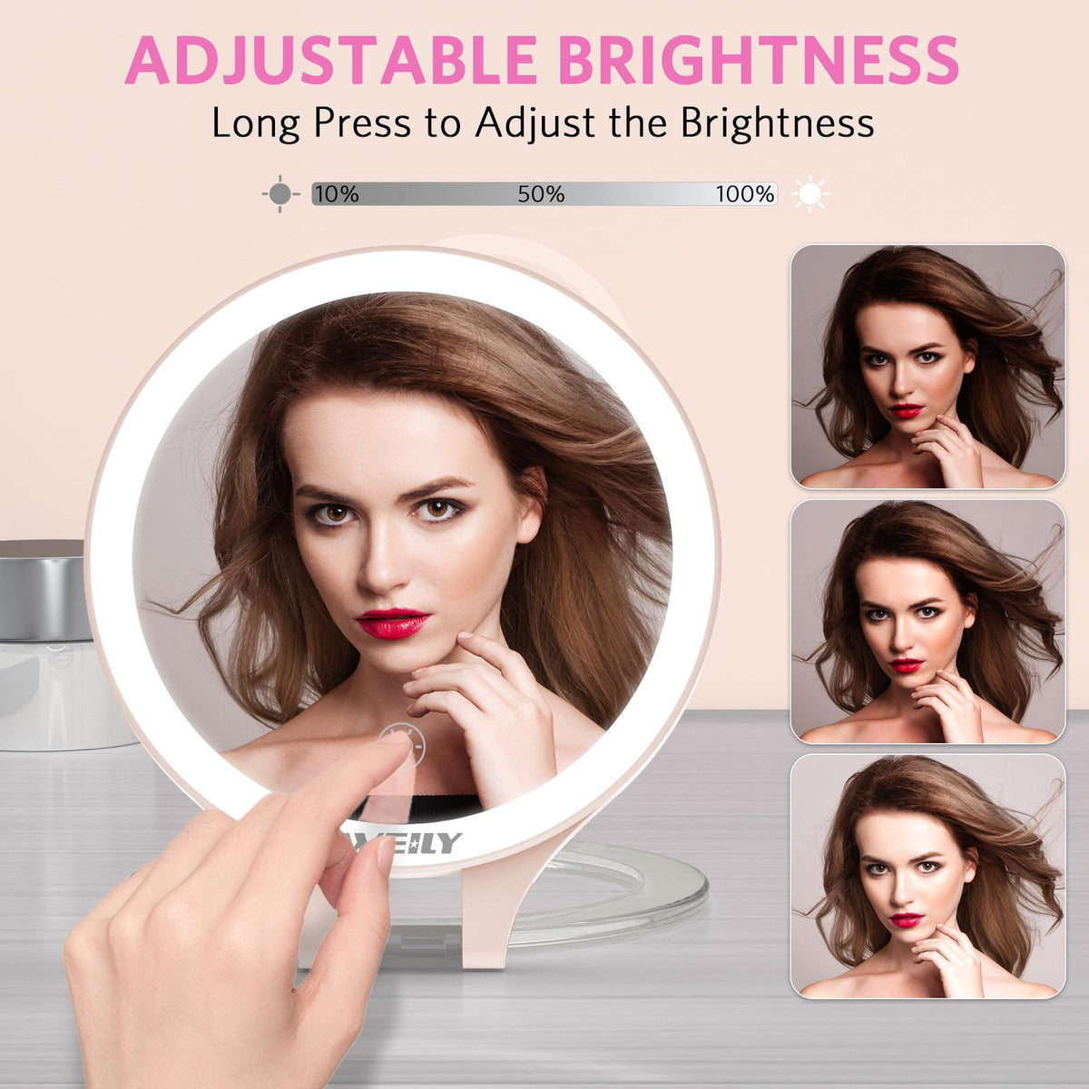 Rechargeable LED Travel Makeup Mirror 10X/1X Double-Sided with Light