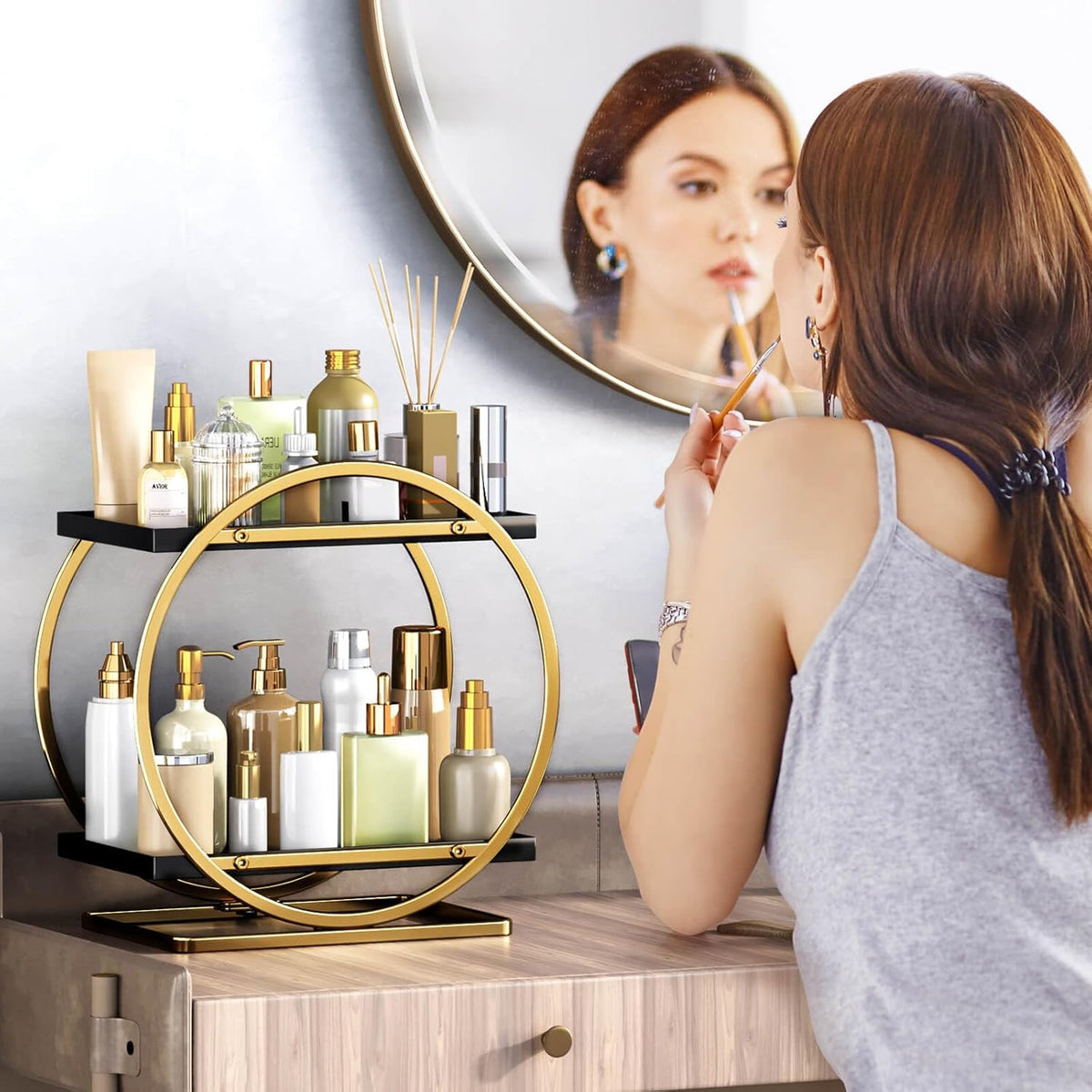 2-Tier Makeup Organizer for Vanity and Bathroom Countertop Storage