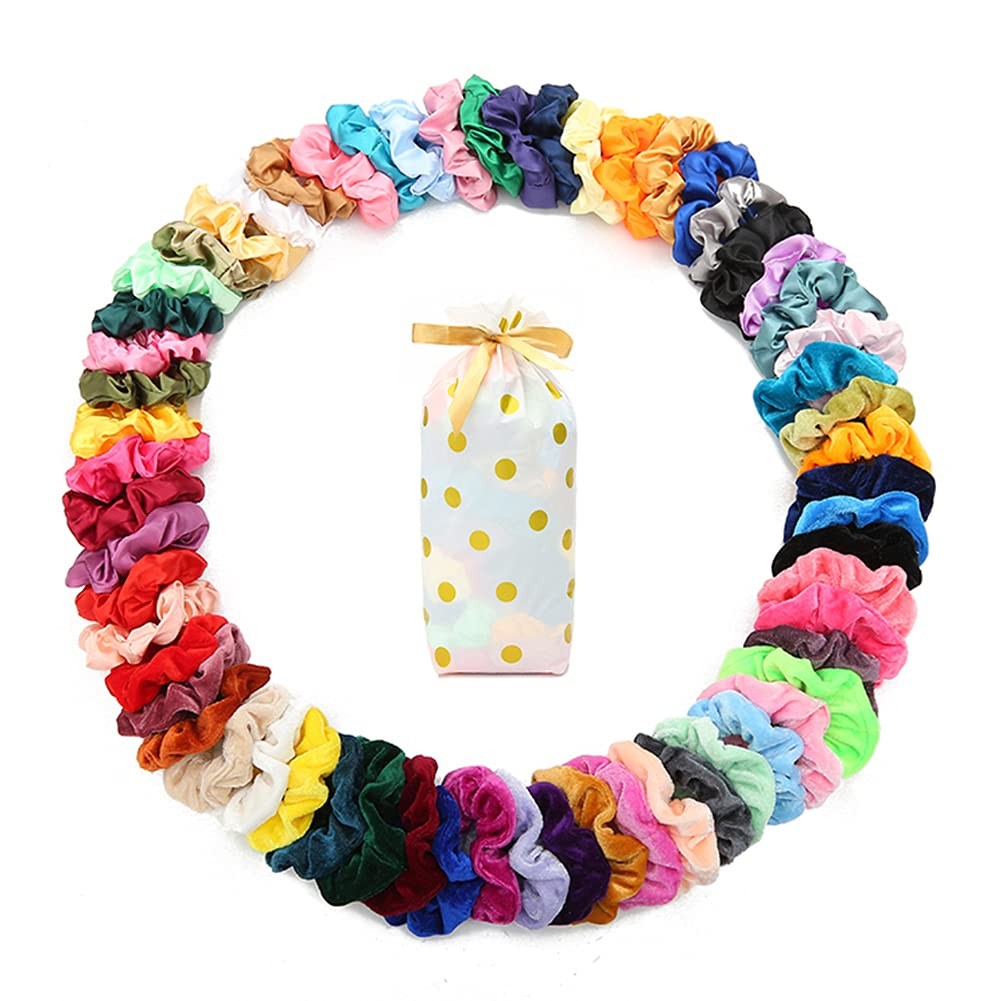 60 Pcs Soft Velvet and Satin Scrunchies for Count (Pack of 1),