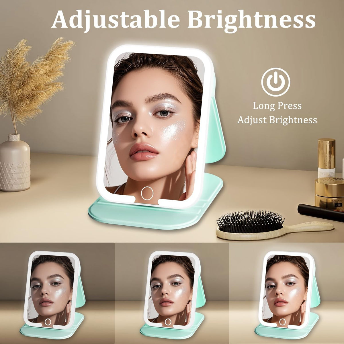 Rechargeable LED Travel Mirror with Lights - 3 Color Touch Dimmable Vanity