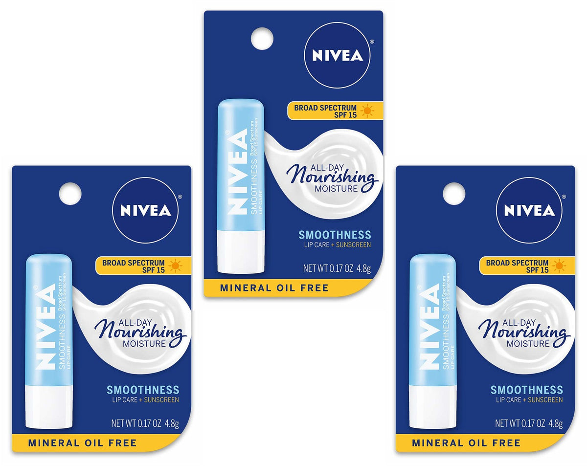 Nivea Lip Care SPF 15 - Nourishing Lip Balm with Shea & Aloe, 0.17 oz, 3 Pack