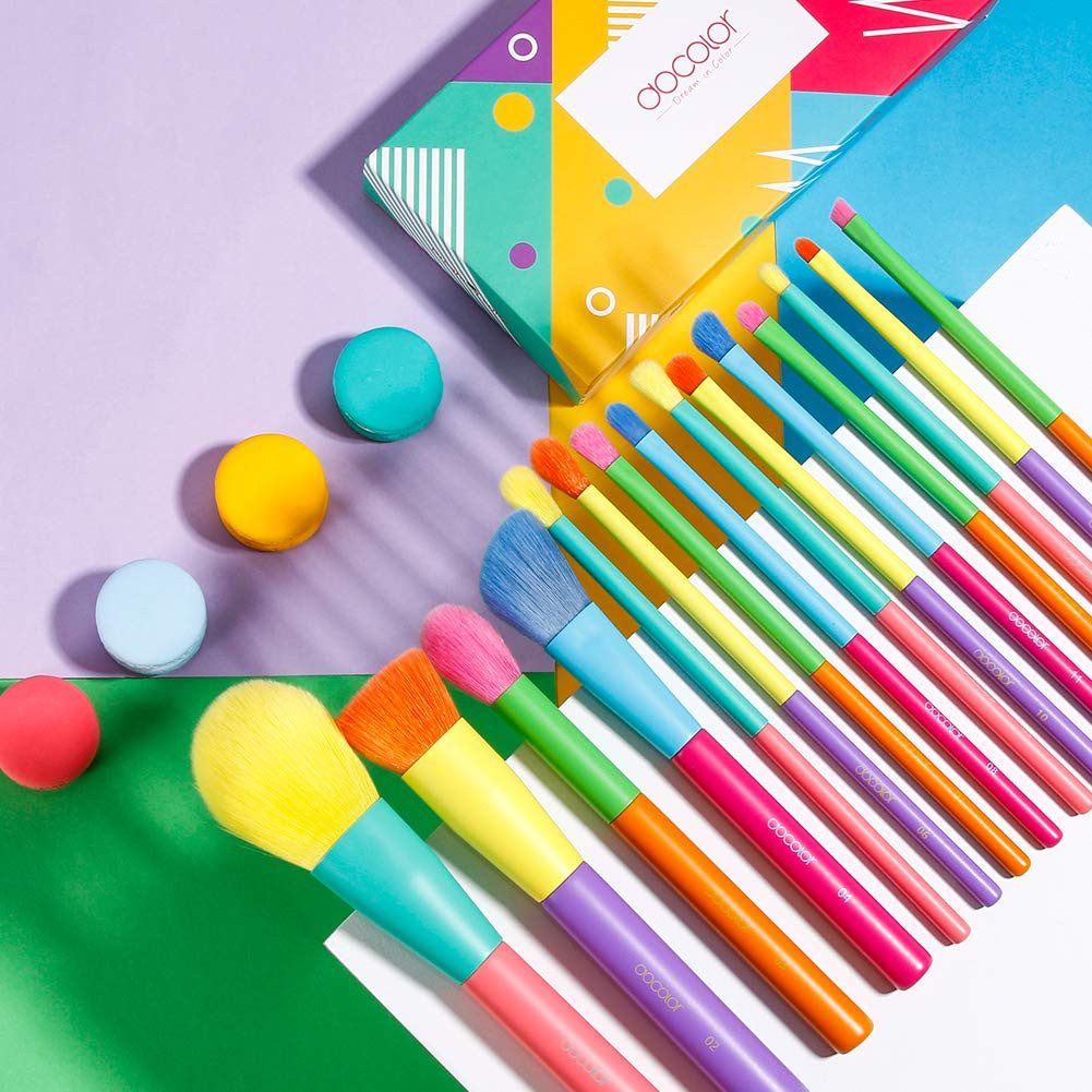 15-Piece Colorful Synthetic Makeup Brush Set for Face & Eyes
