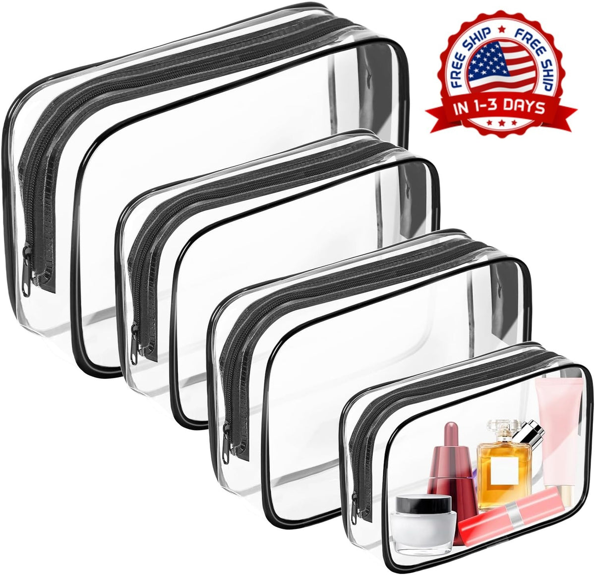 Travel Transparent Makeup Bag with Brush Case TSA Approved