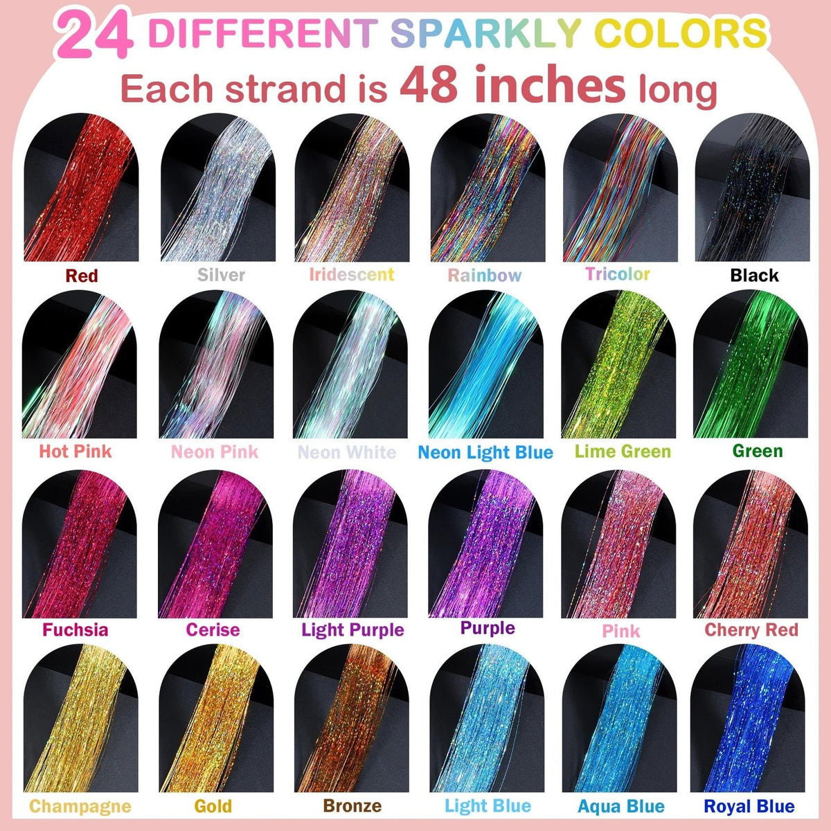 8400 STRANDS Hair Tinsel Kit for Girls, 24 Colors-8400
